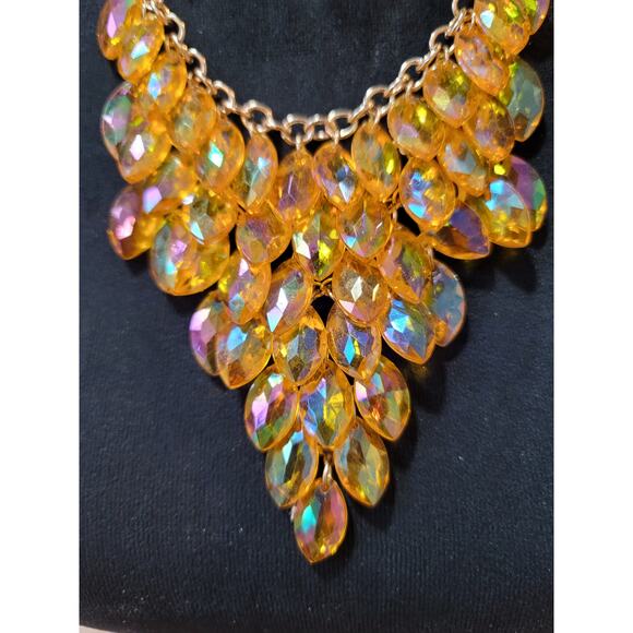 Gold Tone Crystal Leaf Bib Necklace Earrings Set Statement Jewelry Women Gifts - Picture 3 of 9